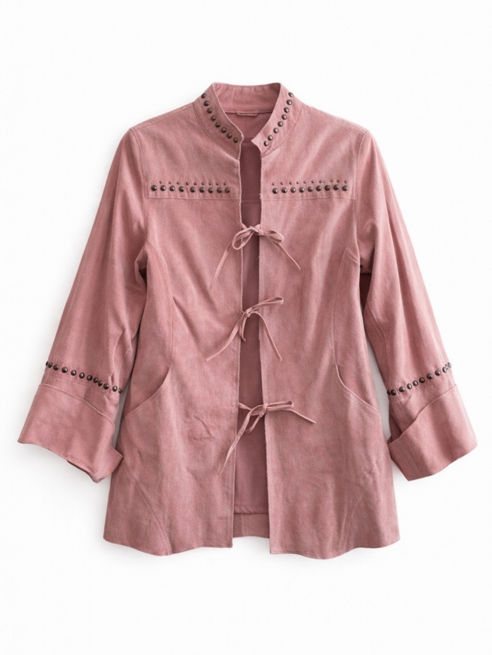 Vintage Studded Pink Suede Tie Front Jacket  Boho Western by Chi‎ by Falchi